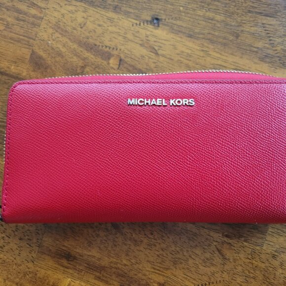 Michael Kors Red Saffiano Leather Zip-Around Wallet - Picture 1 of 10